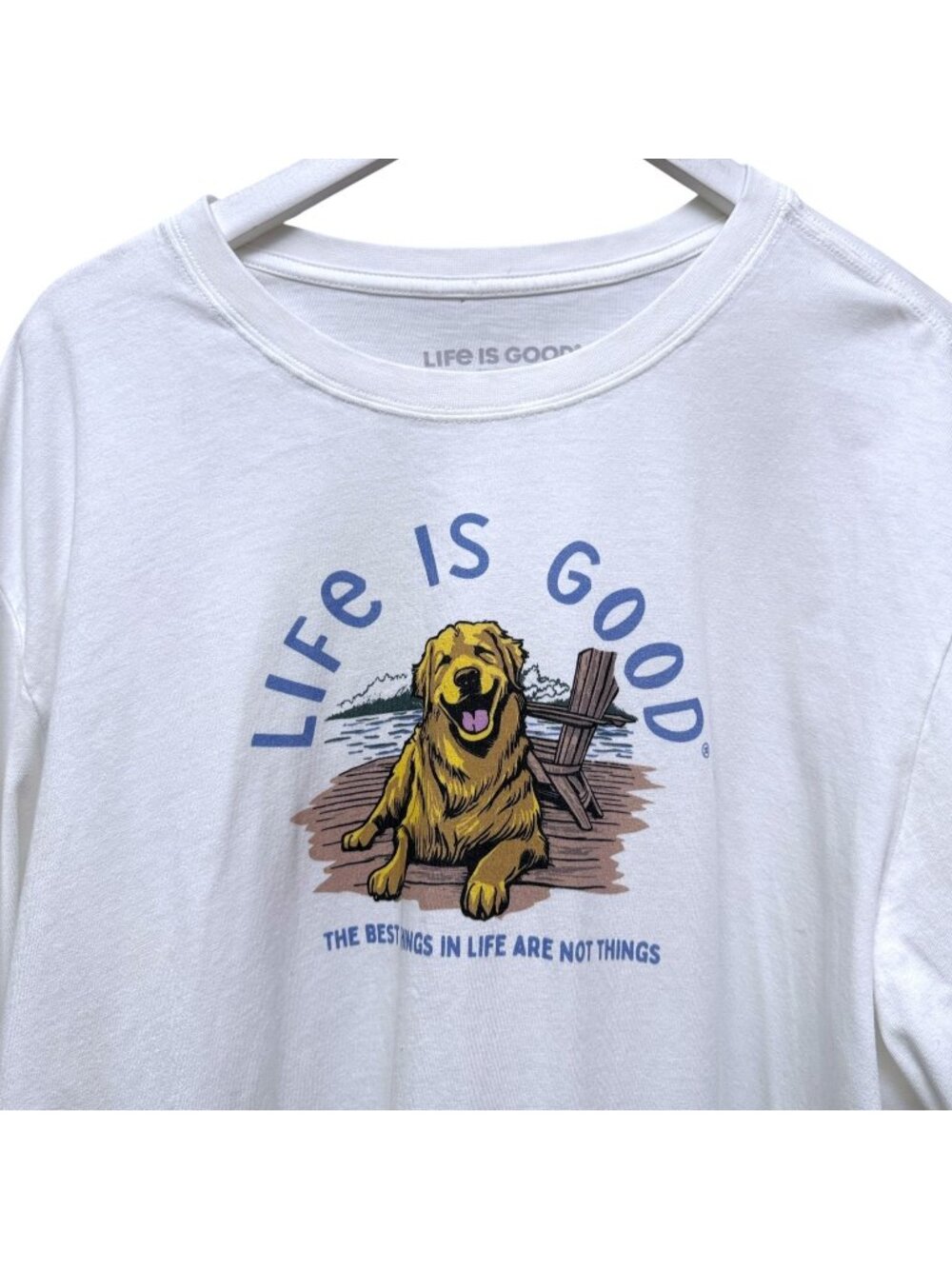 Life Is Good White Long Sleeve Tee XL Golden Retriever Dog Graphic T-shirt